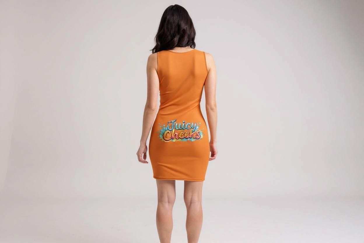 LiveLifeExotic Women's mini Orange Bodycon Dress "Juicy Cheeks" | Moisture-Wicking | UPF 50+ | Stretch Fit