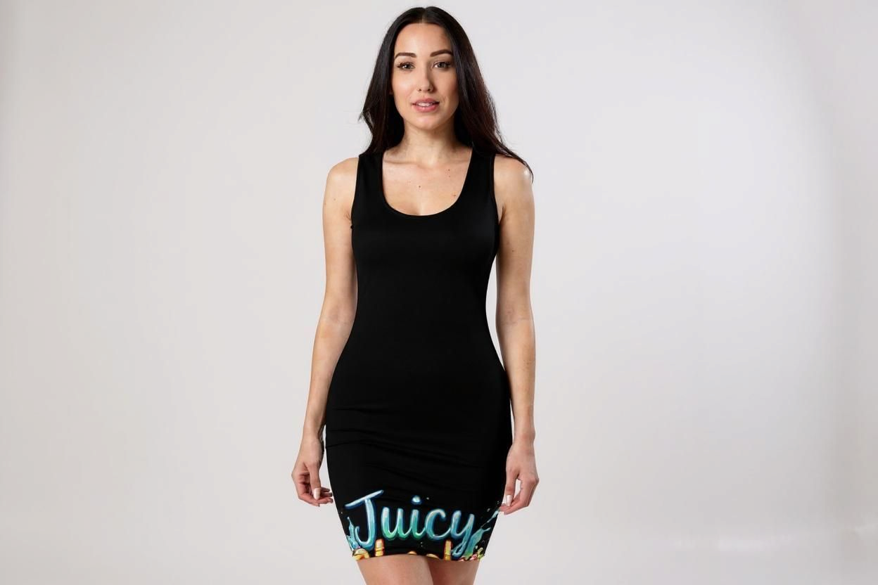 LiveLifeExotic Women's mini Black Bodycon Dress "Juicy Cheeks" | Moisture-Wicking | UPF 50+ | Stretch Fit