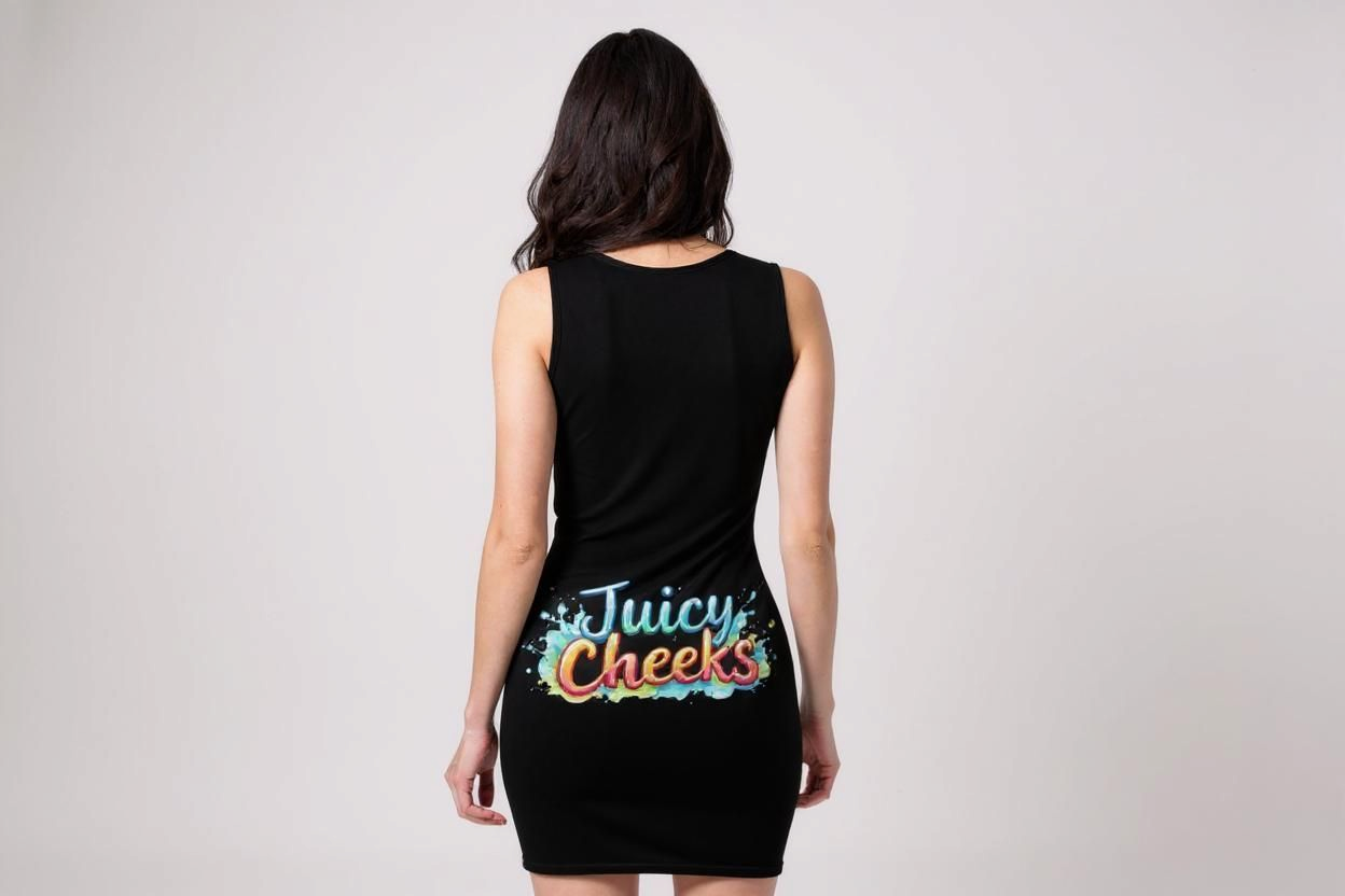 LiveLifeExotic Women's mini Black Bodycon Dress "Juicy Cheeks" | Moisture-Wicking | UPF 50+ | Stretch Fit