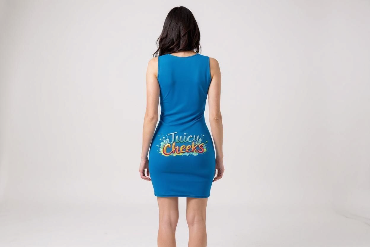 LiveLifeExotic Women's Blue mini Bodycon Dress "Juicy Cheeks" | Moisture-Wicking | UPF 50+ | Stretch Fit