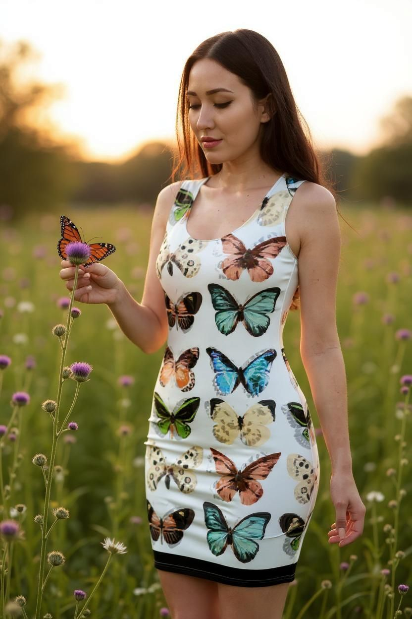 LiveLifeExotic Elegant Butterfly Bodycon Dress - Premium All-Over Print