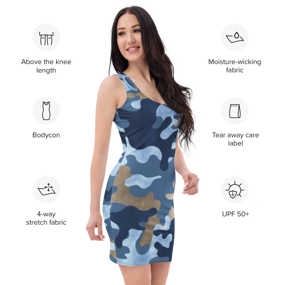 LiveLifeExotic Blue Camo Bodycon Mini Dress - Above Knee Stretch Fit