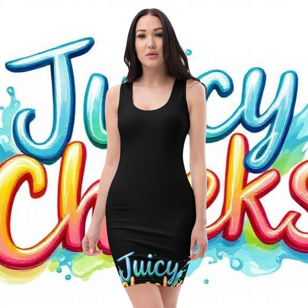 LiveLifeExotic Women's mini Black Bodycon Dress "Juicy Cheeks" | Moisture-Wicking | UPF 50+ | Stretch Fit