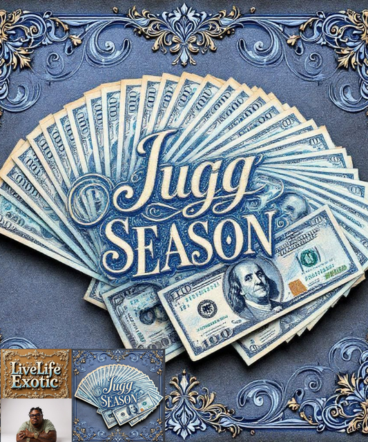 LiveLifeExotic "Jugg Season " slim fit unisex Polo Shirt: Blue and Gold Money Design,