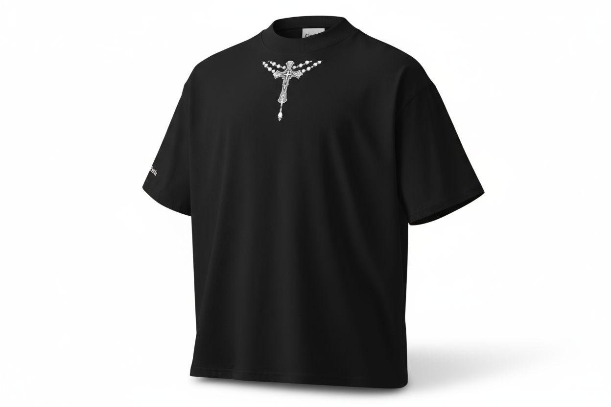 HSCG Designer Oversized Unisex Designer T-Shirt - Rosary Graphic Cotton Tee