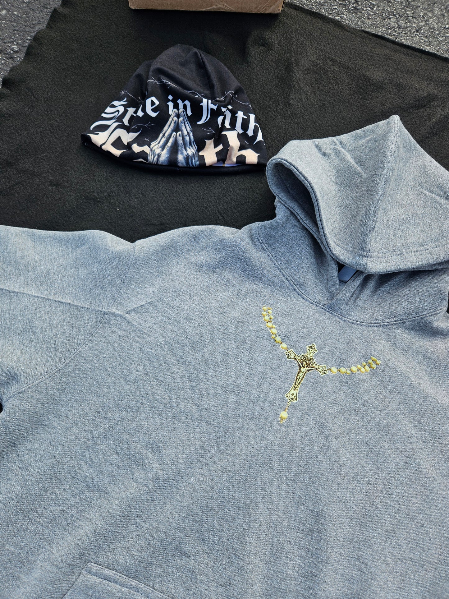 "STYLE IN FAITH" HSCG Designer Heavyweight Unisex Oversized Hoodie - Praying Hands Barbed Wire Design