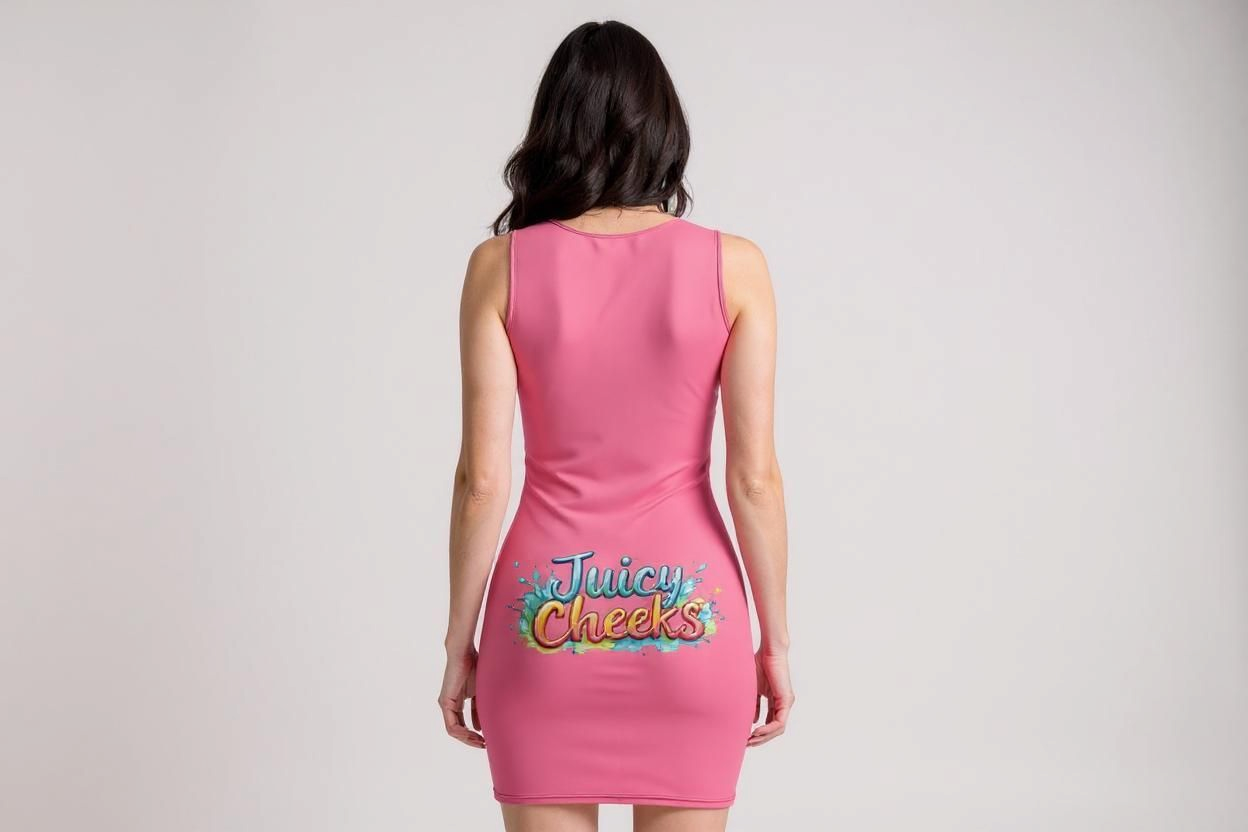 LiveLifeExotic Women's pink mini Bodycon Dress "Juicy Cheeks" | Moisture-Wicking | UPF 50+ | Stretch Fit
