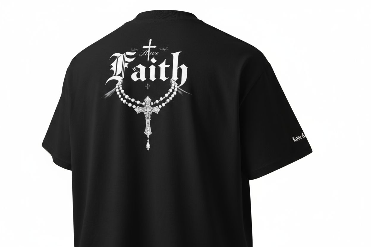 HSCG Designer Oversized Unisex Designer T-Shirt - Rosary Graphic Cotton Tee