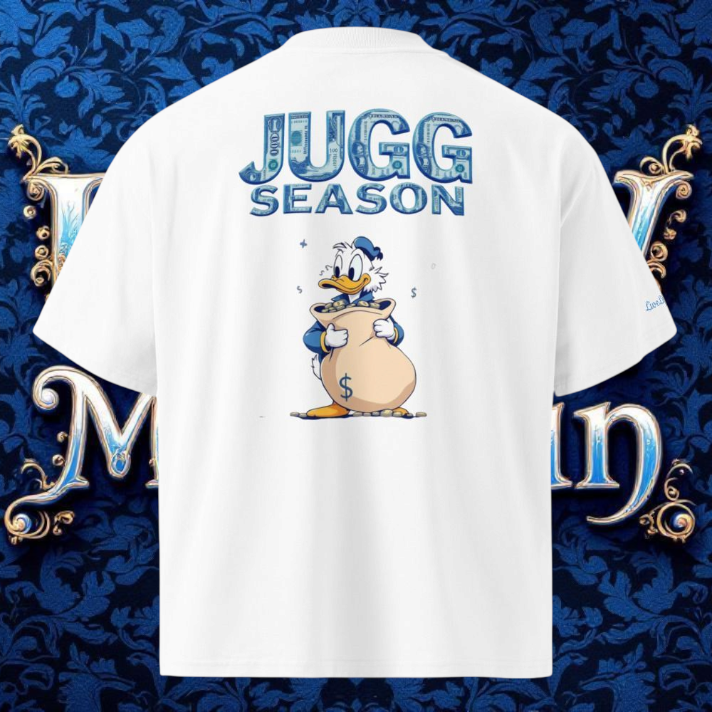 JUGG SEASON" Scrooge McDuck Oversized T-Shirt by LiveLifeExotic - Unisex Streetwear Graphic Tee
